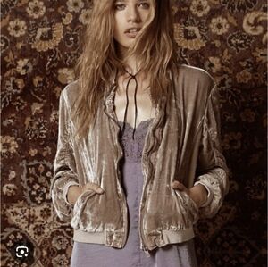 NWT Free People Crushed Velvet Bomber Jacket Tan Taupe Size S